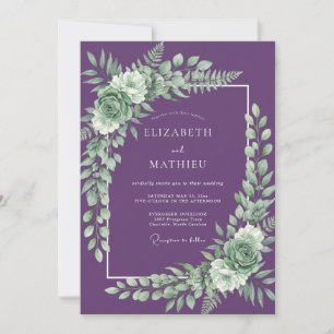 Lila verfeinerte botanische Hochzeit Einladung