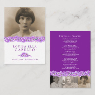 Lila Vergessennots-Foto-Begräbniskarte Mitteilungskarte