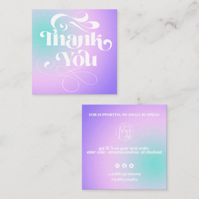 Lila Verlauf cool Retroskriptreihenfolge Vielen Da Quadratische Visitenkarte (Vorne/Hinten)