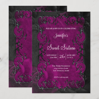 Lila verzierte Umrahmung  Gothic Sweet 16 Einladung