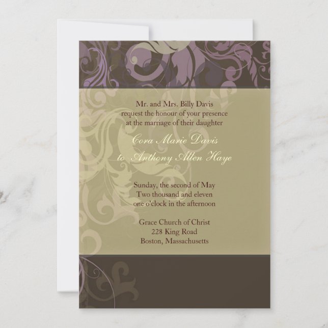 Lila Victoria-Hochzeits-Einladung Einladung (Vorderseite)