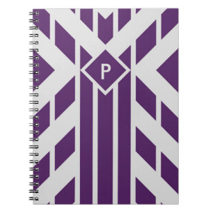 Lila Viereckstreifen auf Grau mit Monogramm Notizblock