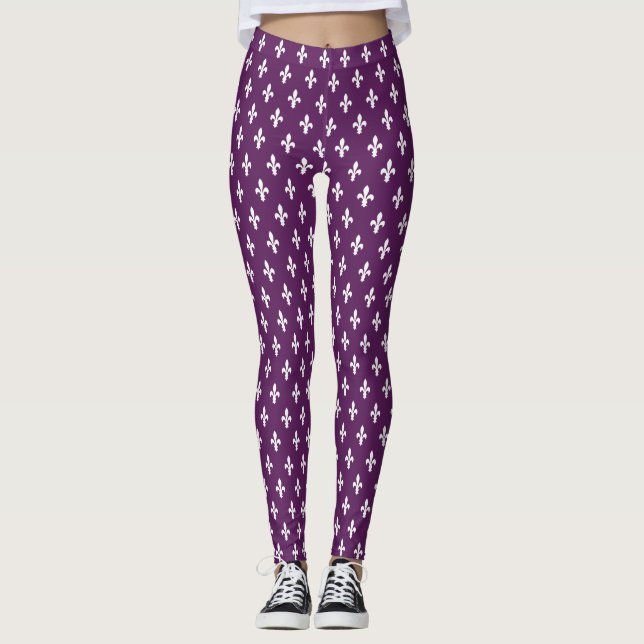 Lila Viktorianisch Fleur de Lys Leggings (Vorderseite)