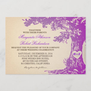 lila Vintage alte Eichenbaum-Hochzeitseinladungen Einladung