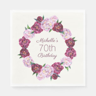 Lila Vintage-Blumenkranz 70. Geburtstag  Serviette