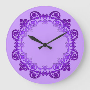 Lila Vintage Blumenmedaille Große Wanduhr