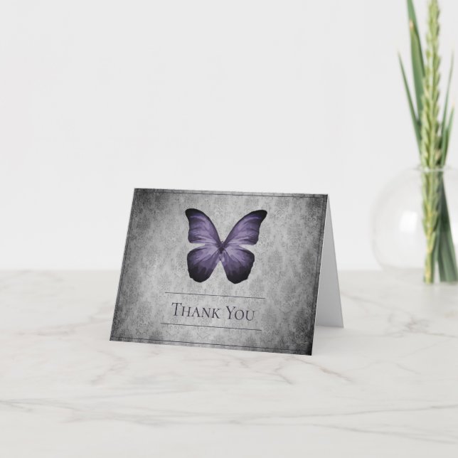 Lila Vintage Butterfly Damask Hochzeit Danke (Vorderseite)