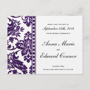 Lila Vintage-Damask-Sparklace Save the Dates Date