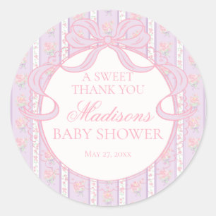 Lila Vintage Fancy Florale Babyparty Kreis Runder Aufkleber