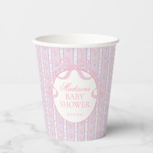 Lila Vintage Fancy Florale Babyparty Pappbecher
