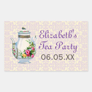 Lila Vintage Französische Teeparty-Geschenkaufkleb Rechteckiger Aufkleber