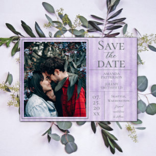 Lila Vintage gestreifte Foto Save-the-Date-Karte Save The Date