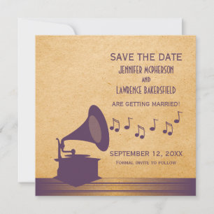 Lila Vintage Grammophon Save the Date Einladung