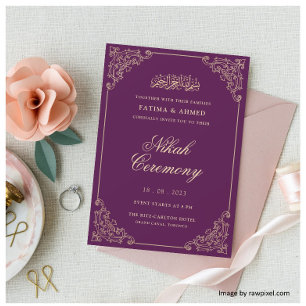 Lila Vintage islamische Hochzeit mit Gold Einladung