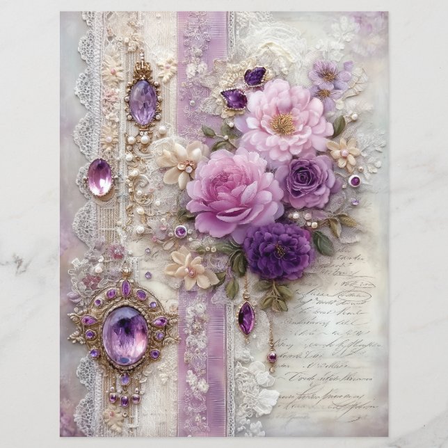 Lila Vintage-Junk-Journal-Schrappbuch-Papier (Vorderseite)