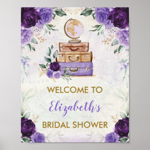 Lila Vintage-Karten-Reise-Braut Hochzeitsempfang Poster