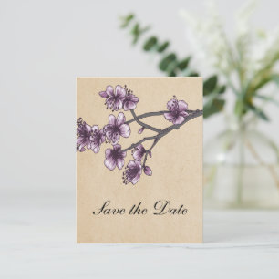 Lila Vintage Kirschblüten Save the Date Ankündigungspostkarte