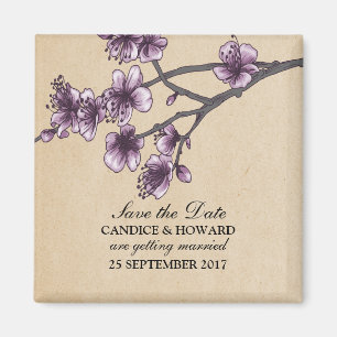Lila Vintage-Kirschblüten Save-the-Date-Karte Magnet