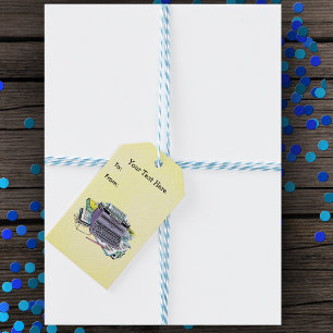 Lila Vintage Manuelle Schreibmaschine Papier Stift Geschenkanhänger
