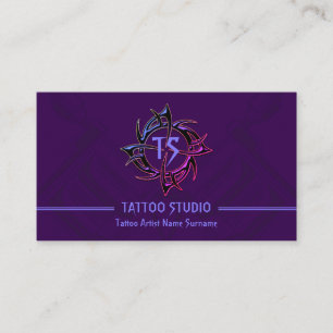 Lila Vintage Minimal Modernes Tattoo-Studio Visitenkarte