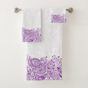 Lila Vintage-Paisley-Streifen-Badetuch Se Badhandtuch Set
