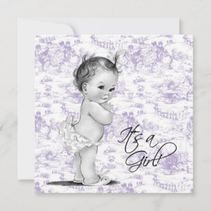 Lila Vintage-Toile-Baby-Mädchen-Party Einladung
