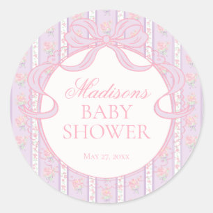 Lila Vintage-verschlungene Blumen-Babyparty-Siegel Runder Aufkleber