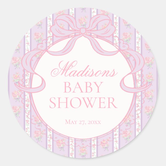 Lila Vintage-verschlungene Blumen-Babyparty-Siegel Runder Aufkleber (Vorderseite)