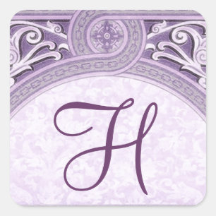 Lila Vintage Verzierte Arch Monogram Wedding V18 Quadratischer Aufkleber