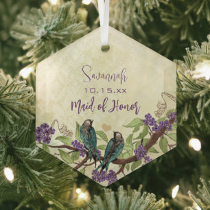 Lila Vintage-Vogel-Brautjungfer-Ornamente Ornament Aus Glas