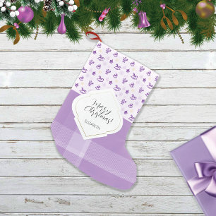Lila Vintage-Weihnachtsdekoration und Tartan Kleiner Weihnachtsstrumpf