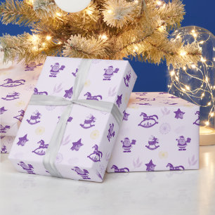 Lila Vintage-Weihnachtsspielzeug-Muster Geschenkpapier