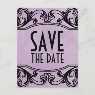 Lila Vintage Wirbel Save the Date Postkarte