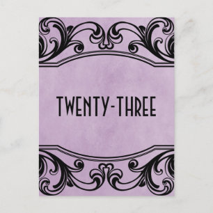 Lila Vintage Wirbel Tischnummer Postkarte
