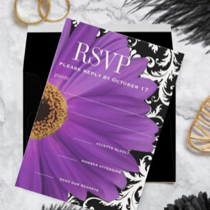 Lila Vintager Damask Gerber Daisy Wedding RSVP Einladung