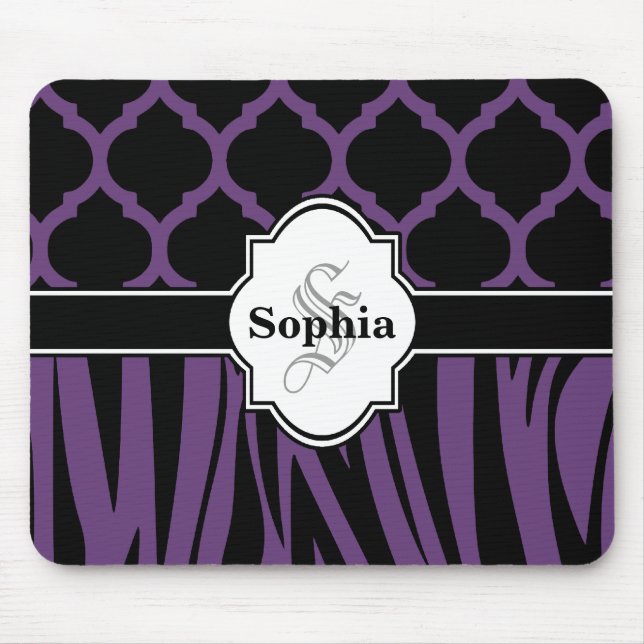 Lila Vintager Damask Niedlich Zebra Print Mousepad (Vorne)