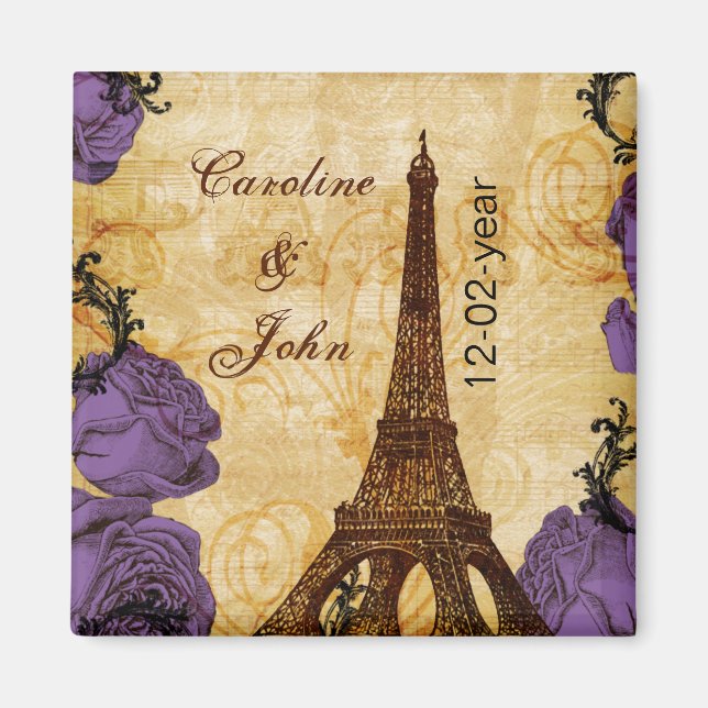 lila Vintager Eiffelturm Paris Save the Date Magnet (Vorne)
