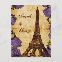 lila Vintager Eiffelturm Pariser Hochzeit rsvp Einladungspostkarte