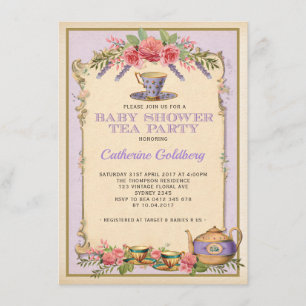 Lila Vintages Baby Tee Party Teekanne Einladung