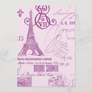 lila Vintages Brautparty Turms Paris Eiffel Einladung