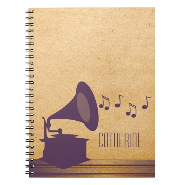 Lila Vintages Gramophon-Notebook Notizblock (Vorderseite)