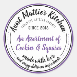 Lila Vintages handgefertigtes Gourmet-Lebensmittel Runder Aufkleber