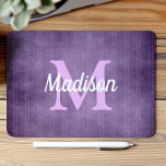 Lila Vintages Pinstrichband Retro Lilac Monogramm Mousepad<br><div class="desc">Dieses Design zeichnet sich durch ein Vintages pinstripe Muster aus,  lila mit blasslila gestrichenen Streifen. Personalisieren Sie es mit Ihrem Monogramm Initial in lilac und Ihrem Namen in weißem Retro-Skript.</div>