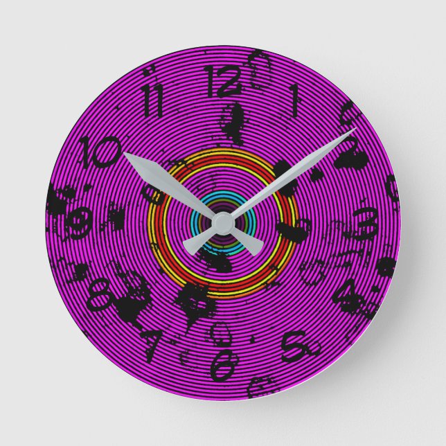 Lila Vinyl Disk Textur Muster Runde Wanduhr (Vorderseite)