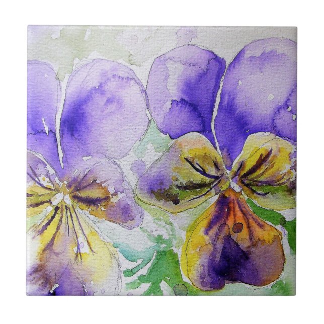 Lila Viola Floral Blume Aquarellmalerei Fliese (Vorderseite)