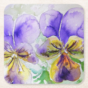 Lila Viola Floral Blume Aquarellmalerei Gl Rechteckiger Pappuntersetzer