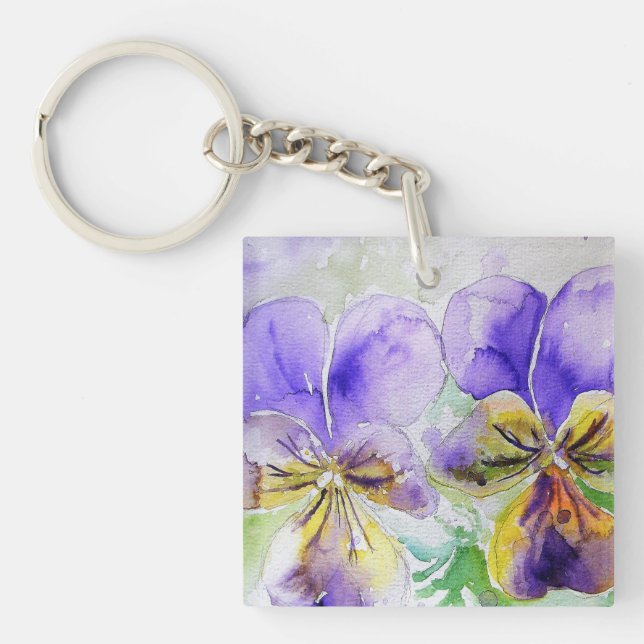 Lila Viola Floral Blume Aquarellmalerei Ke Schlüsselanhänger (Vorderseite)