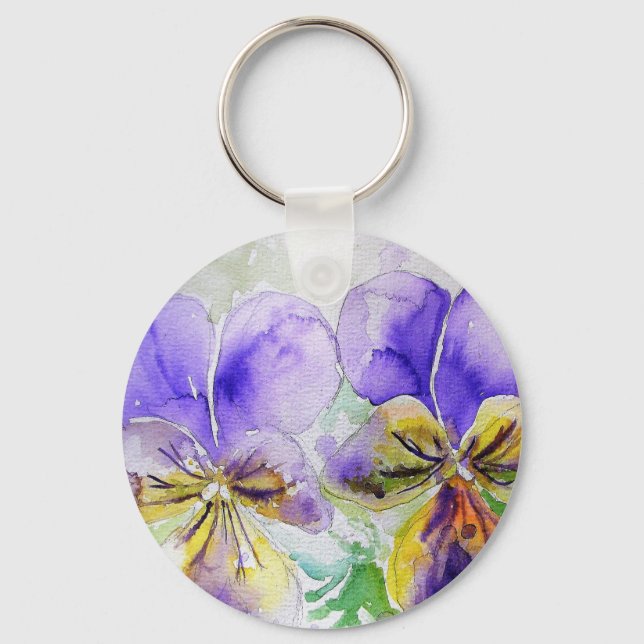 Lila Viola Floral Blume Aquarellmalerei Schlüsselanhänger (Vorderseite)