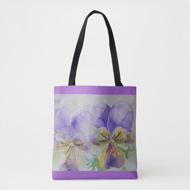 Lila Viola Pansy Blume Floral Tote Bag (Vorderseite)
