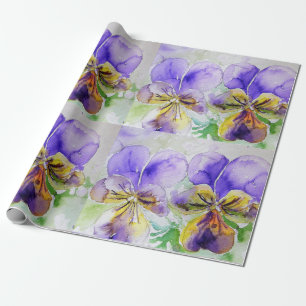 Lila Viola Pansy Blume Watercolor Wrapping Geschenkpapier